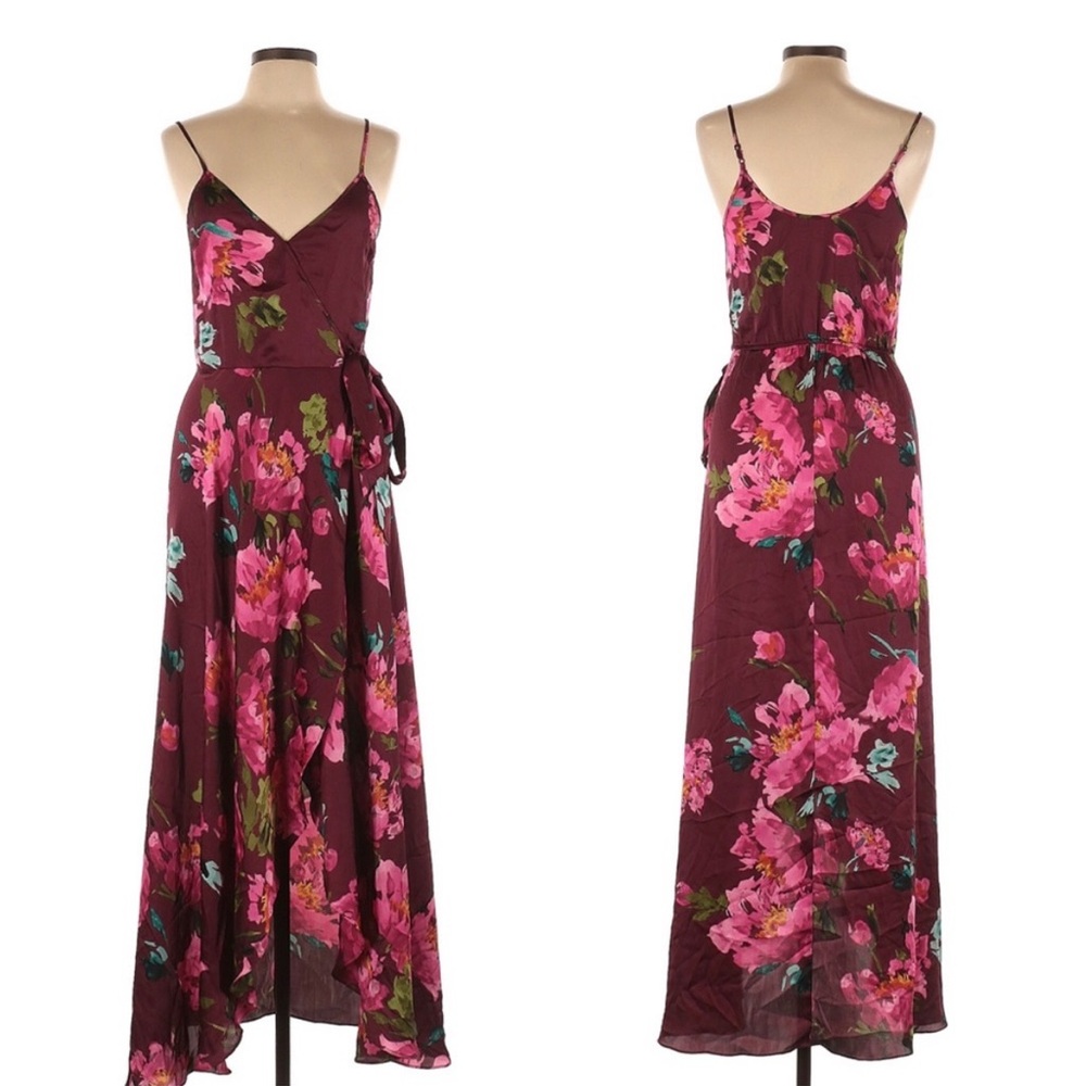 Xhilaration Burgundy and Pink Floral Maxi Dress